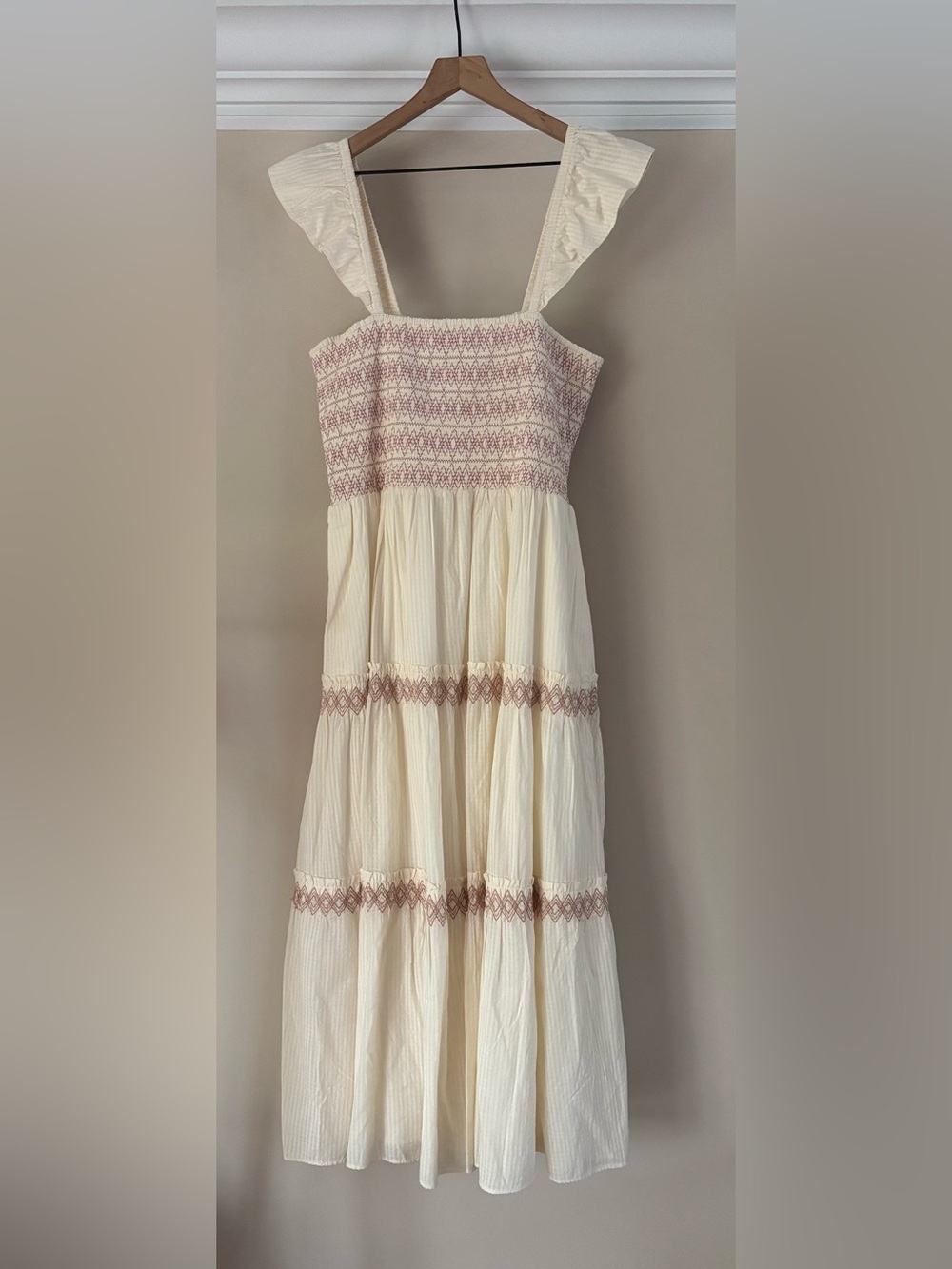 Madewell Lucie Smocked Tiered Midi Dress | Lighthouse | L/G | NWT / NEW